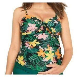 Maternity Tankini Floral Swim Top Tie Front Old Navy Black Green Womans S JJ1994